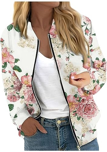 Bomberjacke Damen Kurze Blouson College Jacke Damen Freizeitjacke Langarm Zip Up Jacket Leichte Coat Bomber Sweatjacke Damen Outwear Fliegerjacke Mode Pilotenjacke Herbstjacke Frauen Casual