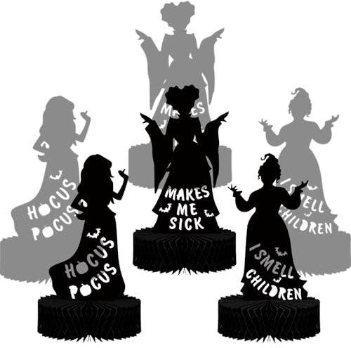 LECONCES Hocus Pocus Halloween-Dekorationen für den Innenbereich, 3 Stück Halloween-Hexen, Papier-Waben-Mittelstücke, Halloween-Silhouette, Tischdekoration, Halloween-Dekorationen für Büro und Zuhause