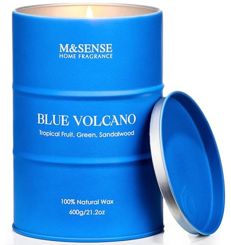 M&SENSE Blauer Vulkan Duftkerzen im Glas Sojaduftkerzen groß Sommerkerzen 600g 130 Stunden lang brennende Non Toxic Geschenkkerz für Männer