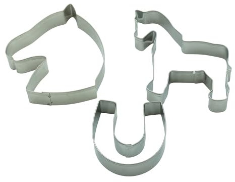 BekkiB - 3er-Set Ausstecher Pferd, Hufeisen & Pferdekopf- Spülmaschinengeeignete Ausstechformen aus Edelstahl - Zum Backen für Plätzchen - 8242