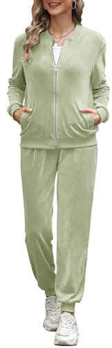 Irevial Streatwear Trainingsanzüge Damen Sportanzug Freizeitanzug Jogginganzug Langarm Reißverschluss Hausanzug mit Taschen Hellgrün M
