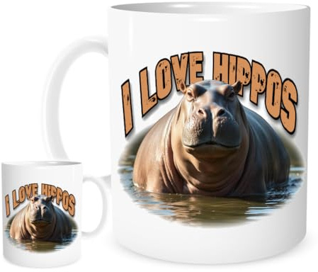 I Love Hippos. 11oz Ceramic Mug for Tea or Coffee