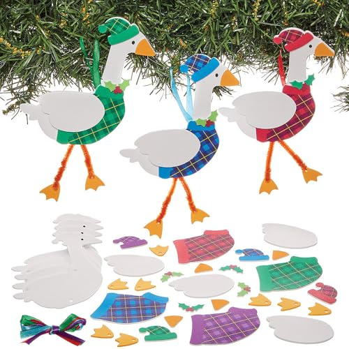 Baker Ross FN318 Christmas Goose Decoration Kits - Pack of 8, Christmas Arts and Crafts for Kids, Christmas Decorations