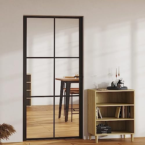 Furniture Select-Puerta interior de vidrio ESG y aluminio, 102,5 x 201,5 cm, color negro