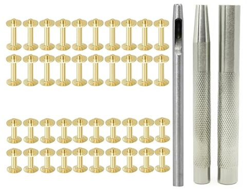 MISUVRSE 40 juegos de remaches de cuero y rebabas con herramienta de perforación de remache de 3 50 mm y herramienta de instalación para cinturones, carteras, bolsillos, cuello vaquero
