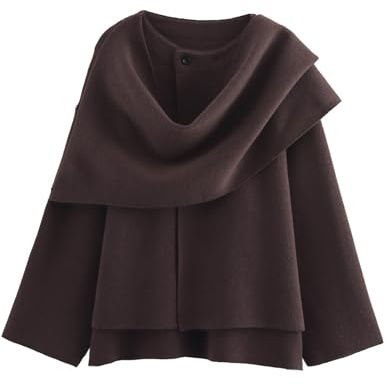 Kissonic Übergroßer Damen-Schal, Jacke, Strick, langärmelig, Knopf, Winter, Pfauenmuster, Kaffee, S