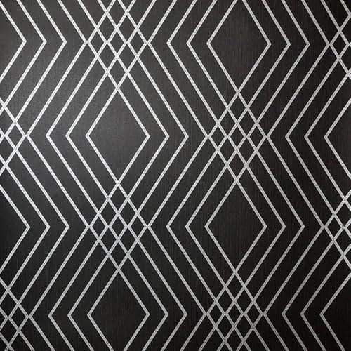 Shard Trellis Charcoal Black Wallpaper - Metallic Effect Geometric Modern Trendy Stylish Feature Wall