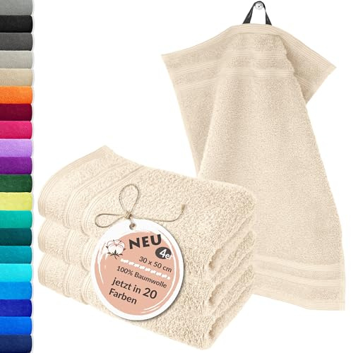 Lashuma Handtuch Set 30x50 cm - 4er Set Gästehandtuch in Natur, London Flauschige Gästehandtücher für das Gesicht, Kinder und Gäste