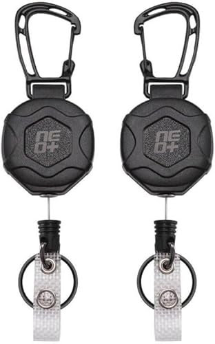 NEO+ Confezione da 2 portachiavi retrattili resistenti, porta badge retrattili, porta badge tattico con moschettone in lega di zinco, cavo in acciaio rivestito da 84 cm, cuscinetto da 255 g