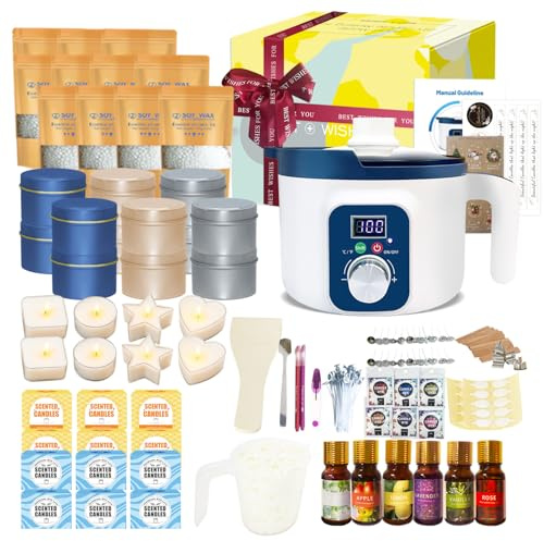 Candle Making Kit for Adults with Digital Wax Melting Pot, Soy Wax, 12 Jars, 8 Tealight Candle Cups, 6 Scents & Gift Boxes, Wax Melt Making Starter Kit for DIY Homemade Candles