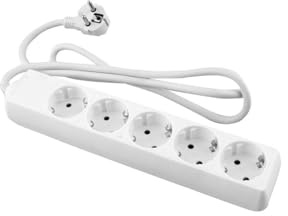 Weiße Steckdosenleiste mit 5 Schuko-Steckdosen, 1,5 m Kabel, mit Verschluss und Kinderschutz, 16 A, ohne Schalter