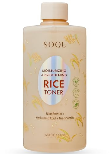 SOQU Feuchtigkeitsspendendes und aufhellendes Reiswasser, angereichert mit Reisextrakt, Niacinamid und Hyaluronsäure, 500 ml, hergestellt in Korea