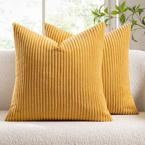 Slozzi Kordsamt Kissenbezug 50x50 Ingwergelb Kissenbezüge 2er Set | Kissenhülle Sofakissen Dekokissenbezug Couchkissen Weich für Sofa Schlafzimmer Wohnzimmer Balkon