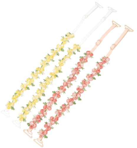 CABODYALS 2 Pairs 2 Colours Flower Lace Removable Bra Strap Non Slip with Hooks Invisible Decorative Embroidered Floral Shoulder Replacement Straps for Women Strapless Dress Tops Underwear Accessory