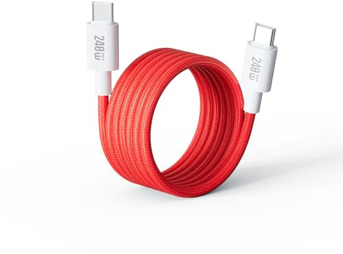 Mizi 240W Magnetic USB C Cable [1M Auto-Coiled], Fast Charging Type-C Charger Cord for iPhone 16/15/14 Pro Max, MacBook, iPad, Sam sung Galaxy S24/S23, Pixel & More – Red