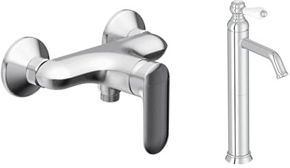 Jacob Delafon, Vasque Ronde à Poser Vox 42cm, Blanc Brillant + Mitigeur De Lavabo Bec Haut Louise, Design Rétro, Poignée Céramique, Économie D’eau, Finition Chrome, Bundle Pratique Pour Salle De Bain