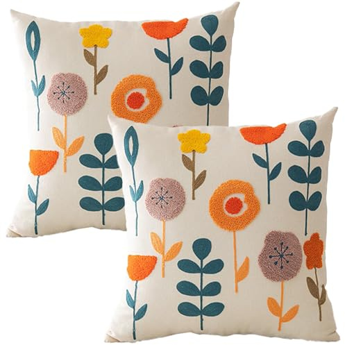 Ausing 2 Stück Dekorative Kissenbezüge 45×45 cm Sommer Pflanzen Jacquard Stickerei Kissenbezüge Elegante Raumdekoration