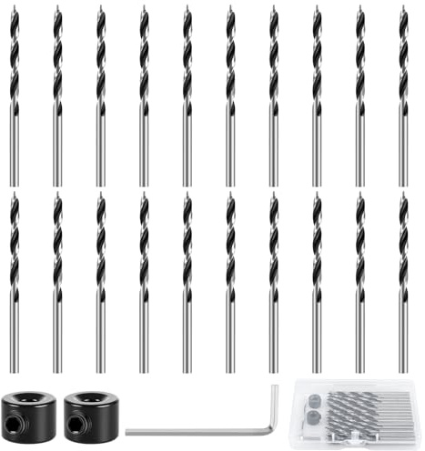 Lot de 20 forets à bois de 4 mm longs, en acier au carbone, avec clé à six pans creux et bague de délimitation, pour le travail du bois, la gravure et le perçage