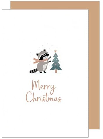 Edition Seidel Premium Grußkarte zu Weihnachten mit Umschlag. Glückwunschkarte Weihnachtskarte Karte englisch für Frau Mann Retro Merry Christmas Xmas Waschbär (W1068 SW025)