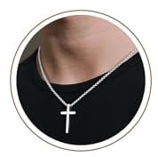 TINGN Kreuz Kette für Herren und Jungen Silber Farben Edelstahl Schlichte Kreuz Anhänger Halskette für Herren Einfache Schmuck Schatulle Kette 16-24 Christliche Taufkreuz Geschenke