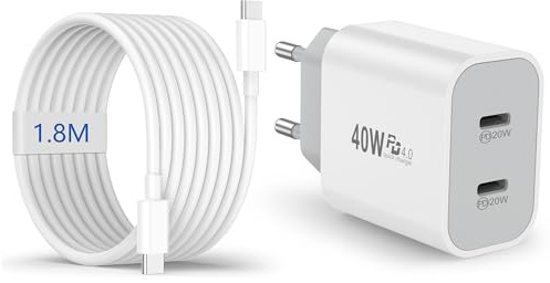 KAIMENGLONG Cargador USB C, Adaptador de Enchufe de 20 W para iPhone 17/16/16e/16 Plus/16 Pro/16 Pro Max/15/15 Plus/15 Pro MAX, iPad, Conector de Carga USBC de 2 Puertos con Cable USB-C de 1,8 m
