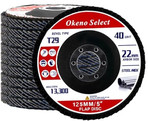Okeno Select 10 Stück Fächerscheibe 40 Korn 125, Fächerscheiben 125mm, Fächerschleifscheibe, T29 Schneiden Schleifscheiben, Lamellenscheiben, Fächerscheibe für Metall Holz Stahl Schnelles Präzises