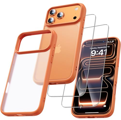UniqueMe für iPhone 17 Pro Hülle - Handyhülle für iPhone 17 Pro Case, Rundumschutz Hülle Set Schutzhülle Cover, 1 Handyhülle & 2 Schutzfolie - Orange