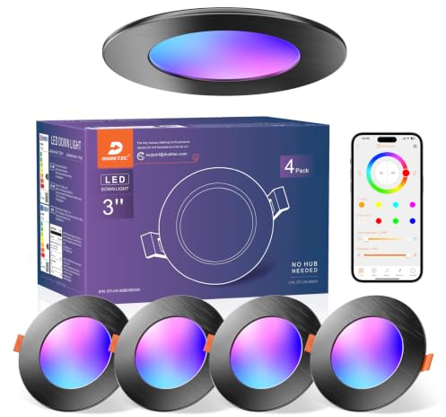 Einbaustrahler LED RGB Smart, 4 Stück LED Spots 230V Schwarz 7W 660LM | Warm Kaltweiss Dimmbar mit APP und Alexa, 68-85mm Lochmaß, IP44 Deckenspots Bunt Bluetooth, Farbig Einbauleuchten Einbauspots