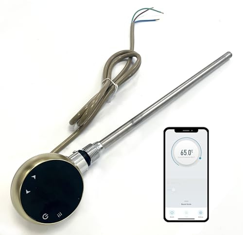 Greened House WiFi Electric Smart Heating Element for Towel Rails and Radiators with LED touchscreen Thermostat/Timer Energy Efficient (400w, Brushed Brass)