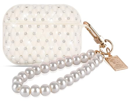 DiyGody Tasche Kompatibel mit AirPods Pro 3 mit Schlüsselanhänger, Ultradünn TPU Schutzhülle mit Glitzer Design für Frauen, Stoßfeste Anti-rutsch Anti-Staub Kein Geruch Hülle für AirPods Pro 3, Beige
