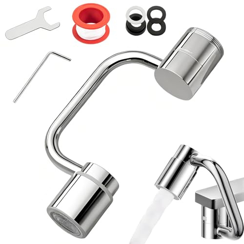Tadpolez Embout Robinet Pivotant 1440° | Rallonge Robinet Rotative Universelle à -éclaboussures avec 2 Modes d’Eau pour Cuisine & Salle de Bain