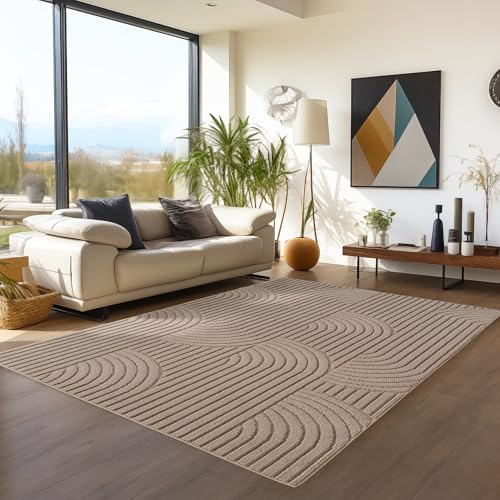 Teppium Teppich 120x170 cm Beige Boho Design Bouclé Schlingenflor Skandi Stil Modern Superweich Robust Pflegeleicht für Wohnzimmer Schlafzimmer Esszimmer Kinderzimmer Jugendzimmer