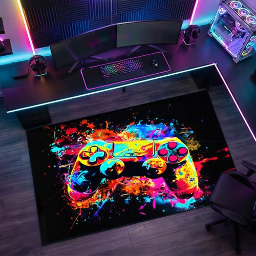 LUMIREX Waschbarer Teppich Wohnzimmer, Gaming Teppich 80x120, rutschfest Fußmatte aus Kristall-Samt, Stylischer Jugendzimmer Jungen Deko Rugs für Schlafzimmer Kinderzimmer Spielzimmer Gamer Geschenke