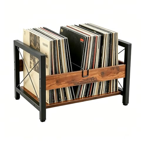 Normodic Vinyl Record Storage Crate, LP Vinyl Record Holder with Divider | Holds up to 100+ Records, Wooden Records Storage Box, Desktop Classic Cube Albums Organizer for DVDs, CDs, Magazines (Brown)