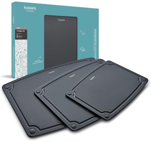 Kuppels NERO Schneidebrett Set 3-tlg., Zellulose, mit Saftrille, schwarz | Silikonfüße, messerschonend, spülmaschinenfest, BPA-frei, beidseitig verwendbar, Größen S/M/L verfügbar