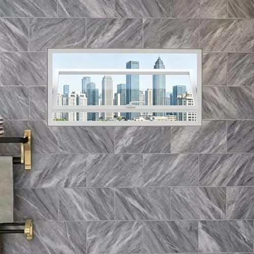 ZUGIATP Finestra Rettangolare A Battente Girevole 360°, Vetro Temperato 5mm con Effetto Increspatura per La Privacy, Maniglia Robusta(White (Clear Glass),24x12in/60x30cm)