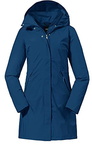 Schöffel Damen Parka Sardegna L, wind- und wasserdichte Regenjacke für Frauen mit praktischen Taschen, leichte Damen Jacke für Frühling und Sommer, dress blues, 36