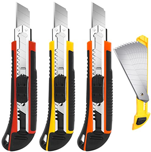 TIFICAL 3Pack Box Cutter Retractable, Snap Off Utility Knife, Razor Knife