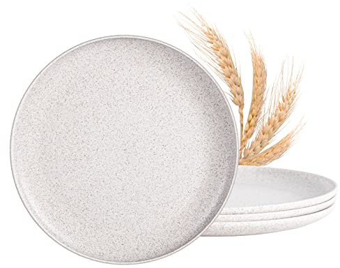 MISS BIG Wheat Straw Plates Set of 4, 10 Inch White Dinner Plates, BPA Free