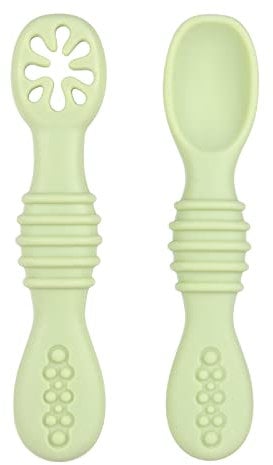 Vicloon Baby Fork and Spoon Set, 2Pcs Silicone Spoon Baby Weaning Spoon Set Self Feeding Utensil Easy Grip Toddler Cutlery Kit, Soft Baby Spoon for Infant Toddler Children First Led Training Weaning