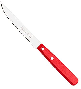 Nogent Couteau à steak 11 cm face de coupe dentelée avec manche en bois rouge Couteaux
