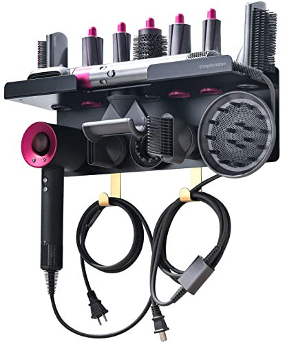 simpletome 2 IN 1 Wall Mount Holder for Dyson Airwrap Styler Supersonic Hair Dryer Storage Dyson Attachments and Accessories with Cable Organizer