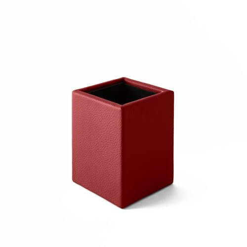eglooh - Atena - Schreibtisch Stiftehalter Echtes Leder Hellrot - Quadratisches Design und handgefertigte Ausführungen - cm 7 x 7 x H.9,5 - Vollständig in Italien hergestellt