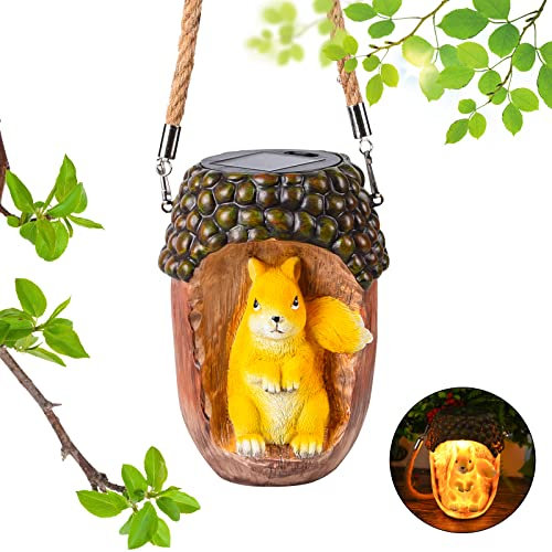 Herefun Gartenfiguren, Gartendeko Eichhörnchen Solar Leuchte, LED Solarbetriebenen Lampen Dekoration, LED Gartenleuchte mit aus Kunstharz Wasserdicht für Draußen Gartenfigur, Balkon