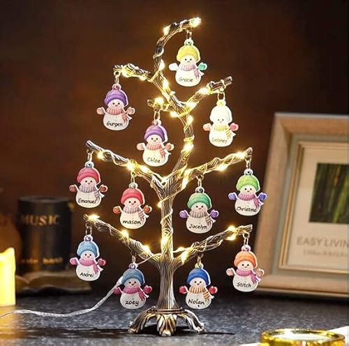 Personalisierte Name Metall Weihnachten Schneemann Baum Licht Benutzerdefinierte LED Schneemann Tischplatte Metall Weihnachtsbaum Lampe Weihnachtsdekoration Geschenke für Familie Nana Mama Oma