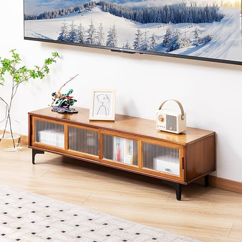 Entertainment Center Bamboo TV Console, Sliding Doors, TV Table For TVs Up to 70 Inch, TV Cabinet, TV Stands for Living Room (Color : Brown, Size : 120cm)
