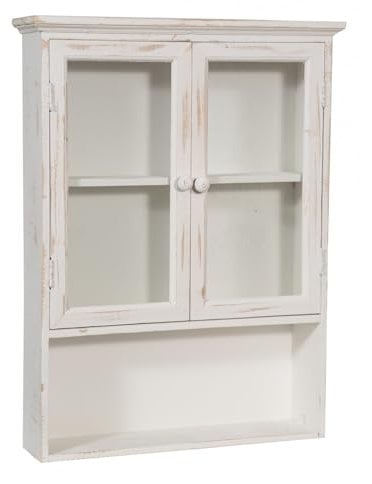 Biscottini Hängender Badezimmerschrank aus Holz und Glas 63 x 12 x 48,5 cm – Wandvitrine für Bad und Küche – weiße Vitrine für Waschmittel platzsparend
