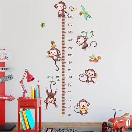 Ueiwffzo Messlatte für Kinder - Wandtattoo Kinderzimmer-Kinder Höhe Diagramm Wandsticker Affe Wandaufkleber für Kinderwachstum-Geschenke für Jungen & Mädchen - Skala misst 50-180 cm