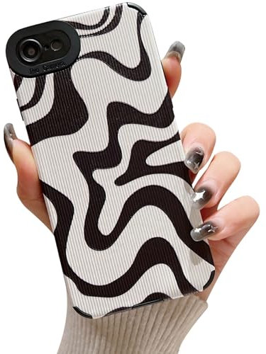 Fxlzcw for iPhone SE Case 2022/2020, iPhone 8 Case, iPhone 7 Case, Cute Curly Wavy Pattern, Slim Thin Soft Silicone Case for Women Girls - Black White