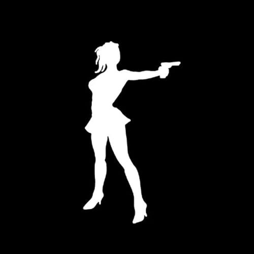 7.5x14.3CM Sexy Naughty Girl Pinup Schule Mädchen Gun Vinyl Auto Aufkleber Auto Styling Schwarz/Silber Auto Stoßstange Wand Tür Motorrad Elektro-Fahrrad-Aufkleber Dekorative Aufkleber